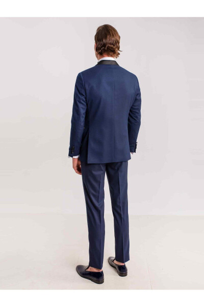 Navy Blue Men's Modern Fit Armored Single Breasted Tuxedo Suit - 61293 - 10