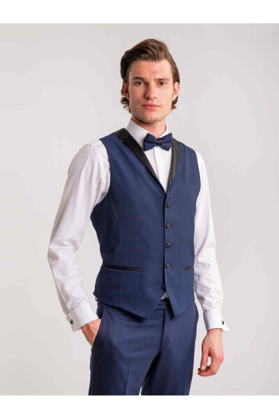 Navy Blue Men's Modern Fit Armored Single-Breasted Tuxedo Suit - 61307 - 13