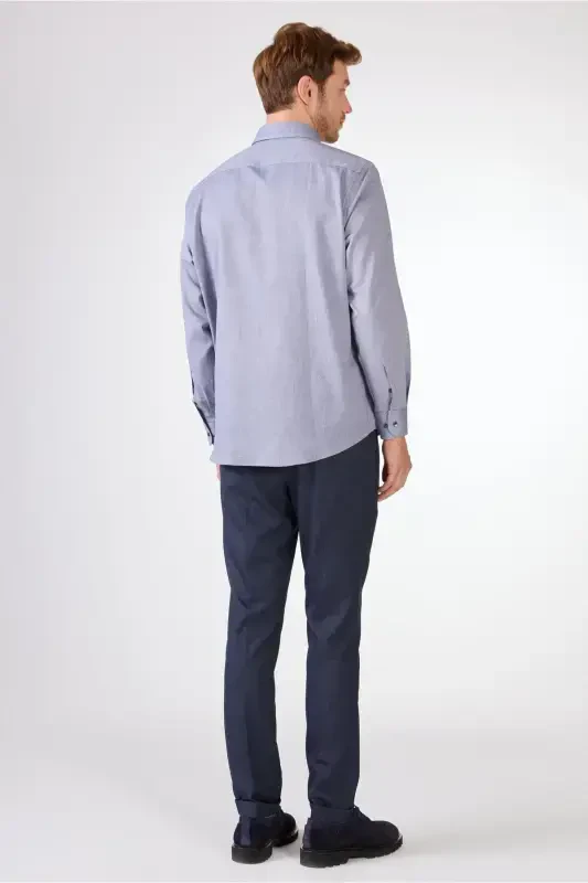 Navy Blue Men's Regular Fit Oxford Brent Button-Down Collar Long Sleeve Shirt - 94842 - 4