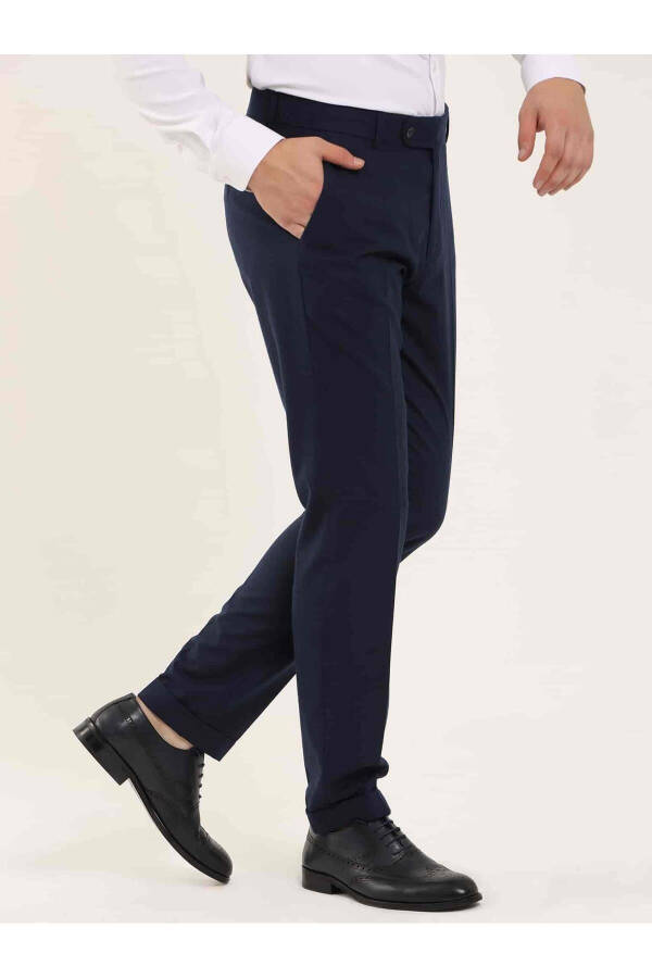 Navy Blue Men's Regular Fit Plain Classic Pants - 97725 - 8