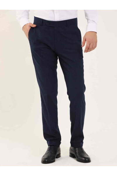 Navy Blue Men's Regular Fit Plain Classic Pants - 97725 - 9