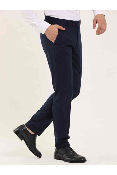 Navy Blue Men's Regular Fit Plain Classic Pants - 97725 - 1