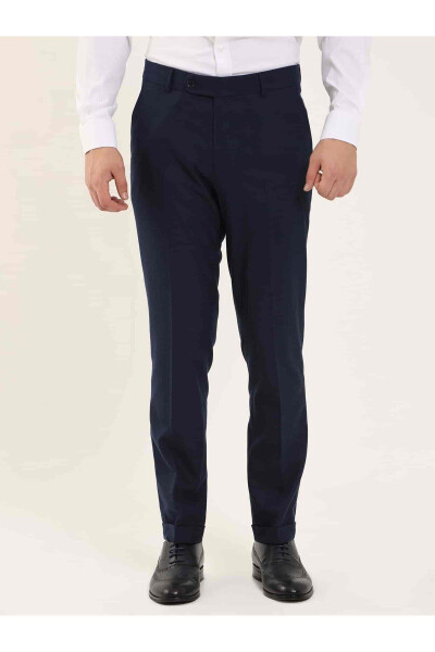 Navy Blue Men's Regular Fit Plain Classic Pants - 97725 - 3