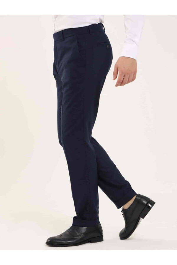 Navy Blue Men's Regular Fit Plain Classic Pants - 97725 - 4