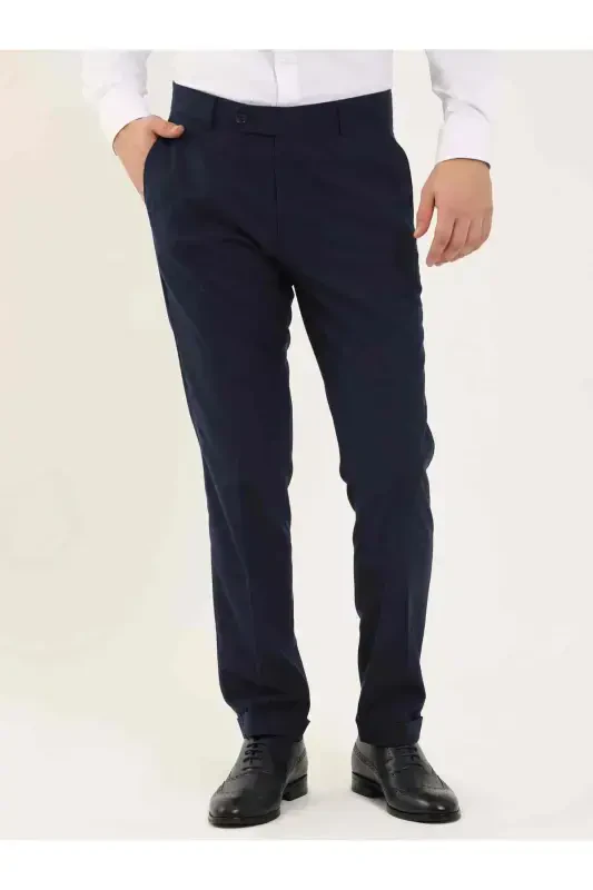 Navy Blue Men's Regular Fit Plain Classic Pants - 97725 - 4