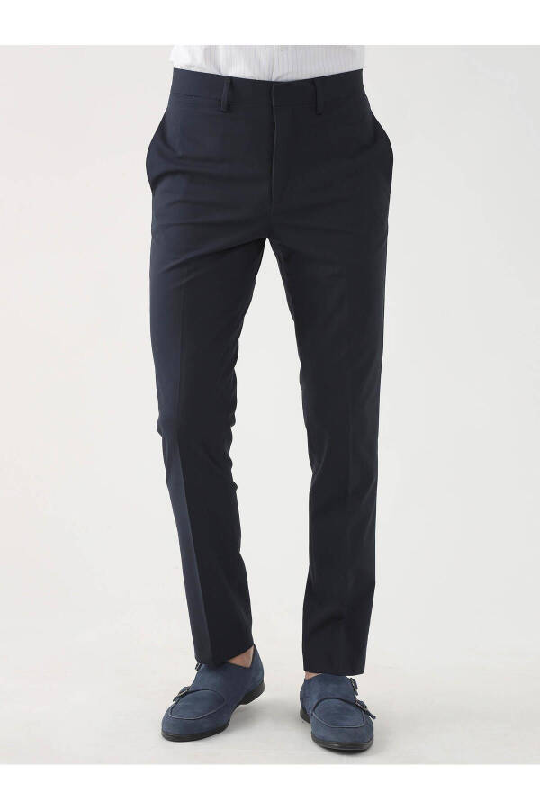 Navy Blue Men's Regular Fit Plain Classic Trousers - 84536 - 9