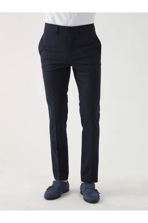 Navy Blue Men's Regular Fit Plain Classic Trousers - 84536 - 1