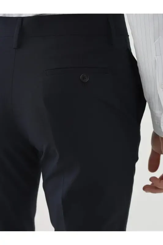 Navy Blue Men's Regular Fit Plain Classic Trousers - 84536 - 6