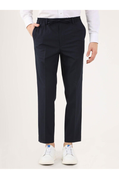 Navy Blue Men's Regular Fit Plain Classic Trousers - 84567 - 7