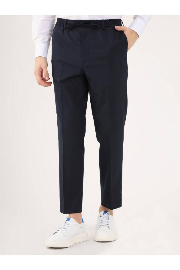 Navy Blue Men's Regular Fit Plain Classic Trousers - 84567 - 11