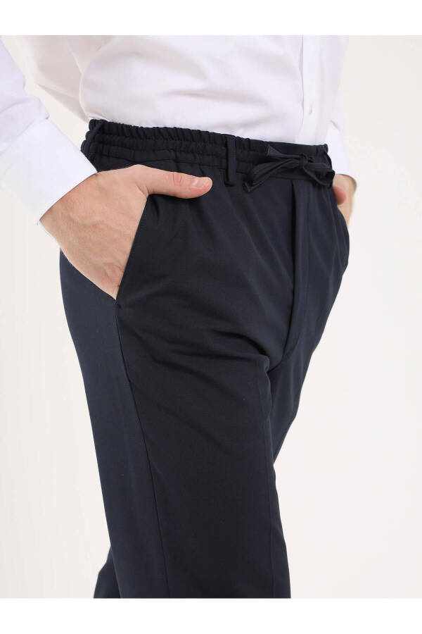 Navy Blue Men's Regular Fit Plain Classic Trousers - 84567 - 12