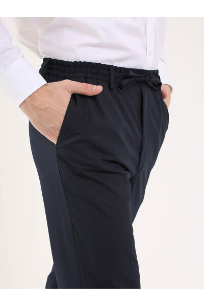 Navy Blue Men's Regular Fit Plain Classic Trousers - 84567 - 6