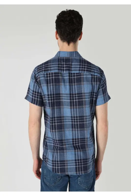 Navy Blue Men's Shirt (Short Sleeve) - 2