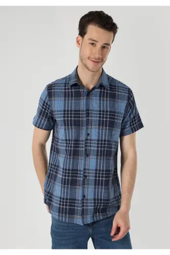 Navy Blue Men's Shirt (Short Sleeve) - 4