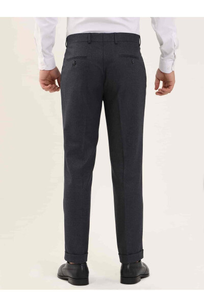 Navy Blue Men's Slim Fit Herringbone Pattern Classic Trousers - 97704 - 10