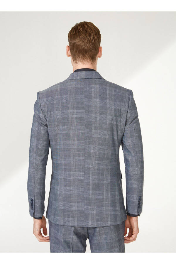 Navy Blue Men's Slim Fit Plaid Pattern Single Breasted Suit - 95006 - 11