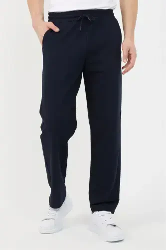 Navy Blue Men's Straight Leg Relaxed Fit Seasonal Premium Fabric Sweatpants-NAVY BLUE - COMEOR (1)