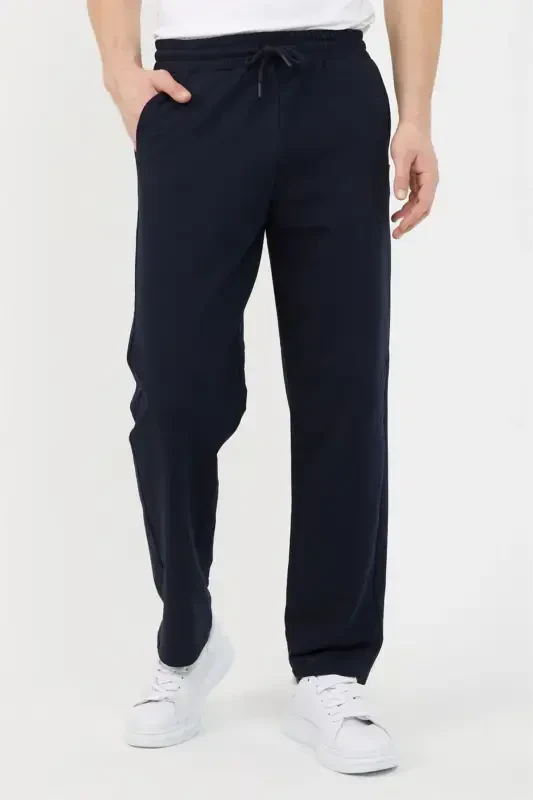 Navy Blue Men's Straight Leg Relaxed Fit Seasonal Premium Fabric Sweatpants-NAVY BLUE - 2