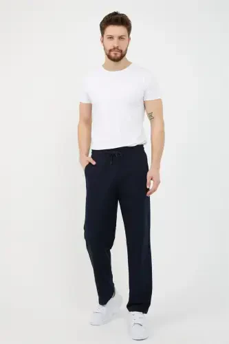 Navy Blue Men's Straight Leg Relaxed Fit Seasonal Premium Fabric Sweatpants-NAVY BLUE - 3