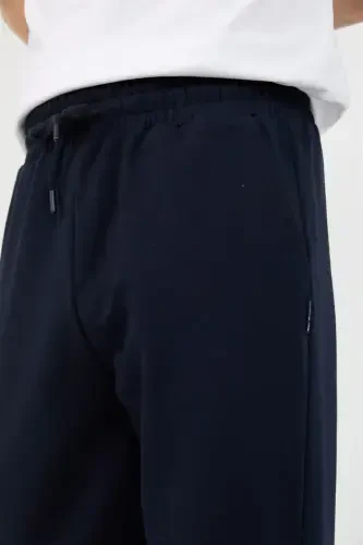 Navy Blue Men's Straight Leg Relaxed Fit Seasonal Premium Fabric Sweatpants-NAVY BLUE - 6