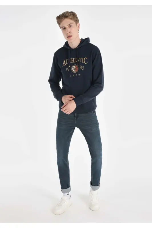 Navy blue men's sweatshirt, regular fit, printed - 3