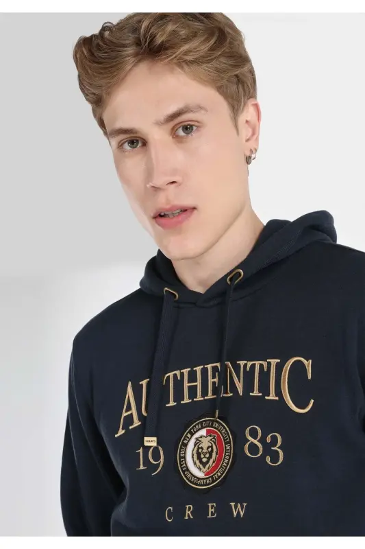 Navy blue men's sweatshirt, regular fit, printed - 4