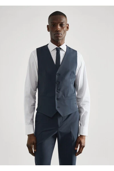Navy Blue Men's Vest - MANGO MAN (1)
