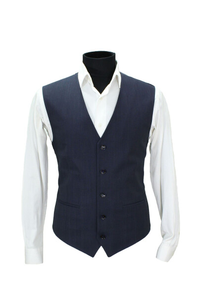 Navy blue men's vest with V-neck and armor. - 1