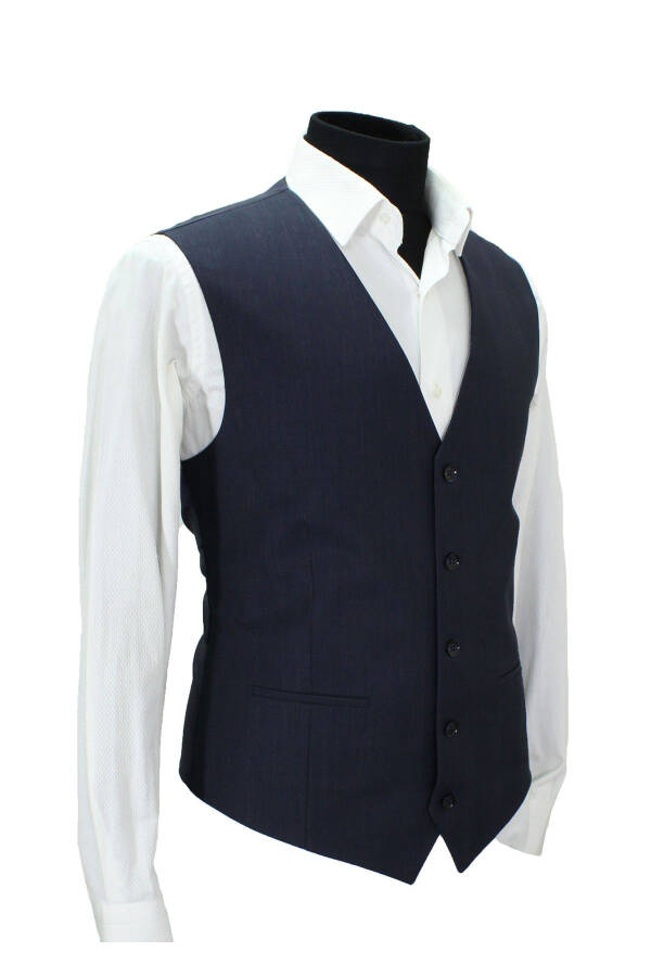 Navy blue men's vest with V-neck and armor. - 2