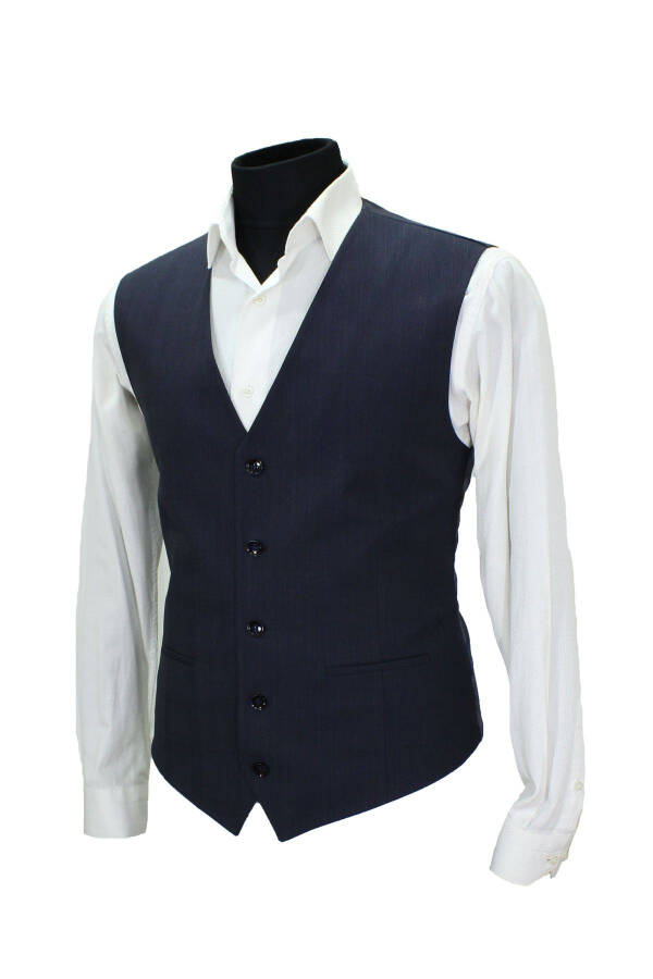 Navy blue men's vest with V-neck and armor. - 3