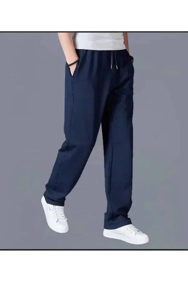 Navy Blue Men's Wide Leg Straight Leg Sweatpants - 1