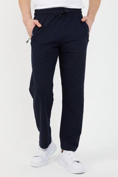 Navy Blue Men's Zippered Sweatpants - 7