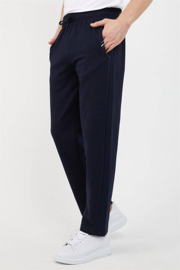 Navy Blue Men's Zippered Sweatpants - 8