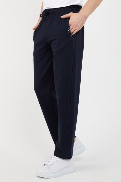 Navy Blue Men's Zippered Sweatpants - 3