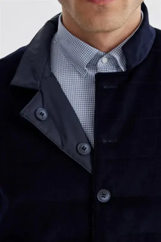 Navy Blue Notched Collar Double Breasted Slim Fit Vest - 3