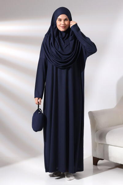 Navy Blue One-Piece Prayer Dress with Bag - 1