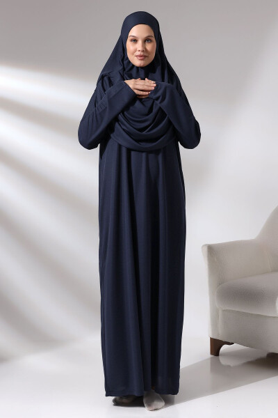 Navy Blue One-Piece Prayer Dress with Bag - 7