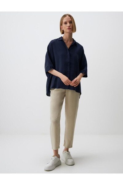 Navy Blue Oversized Truvkar Shirt with Slit Sleeves - 20