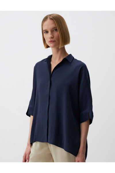 Navy Blue Oversized Truvkar Shirt with Slit Sleeves - 21