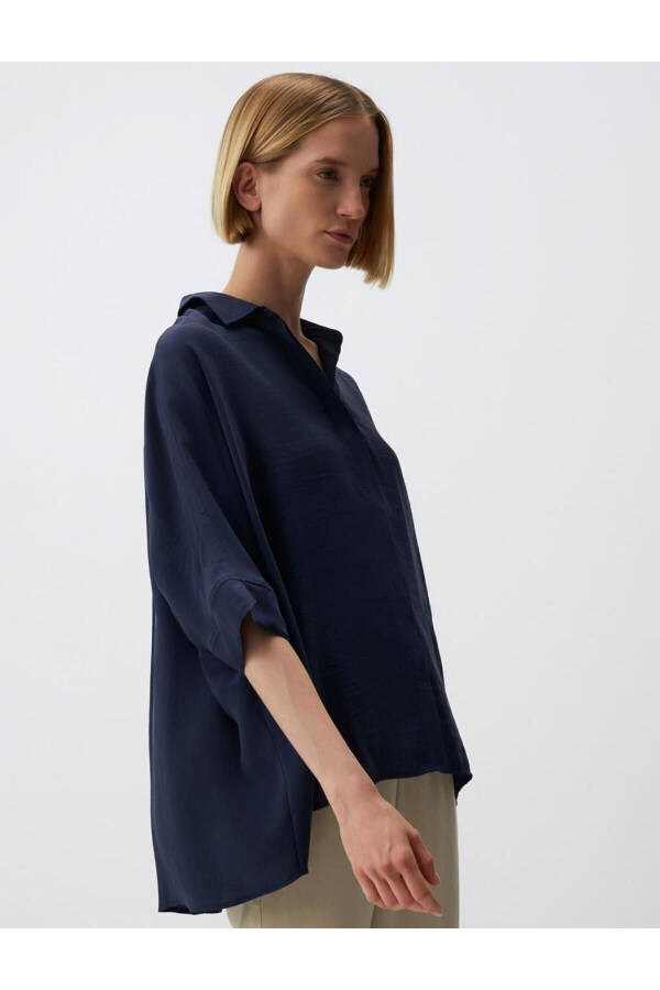 Navy Blue Oversized Truvkar Shirt with Slit Sleeves - 22