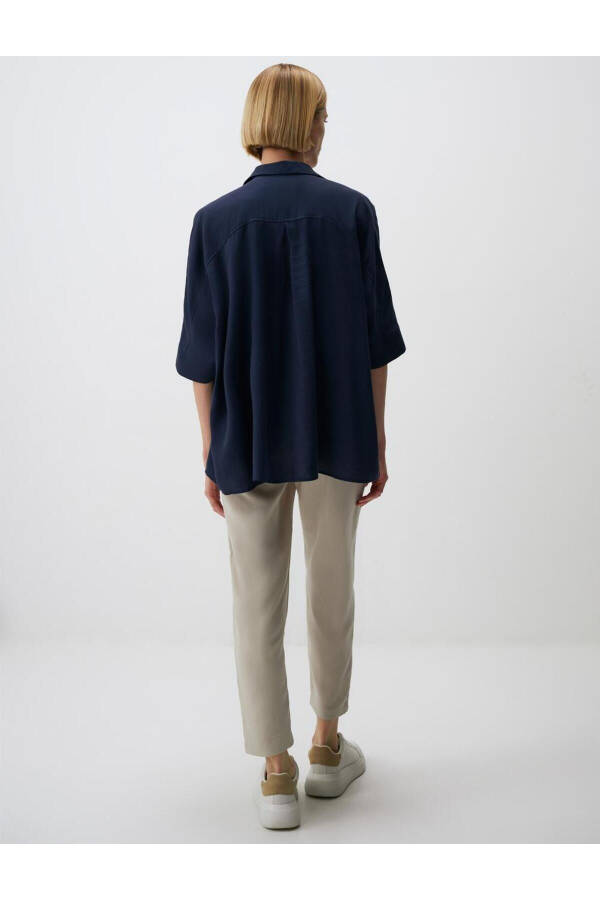 Navy Blue Oversized Truvkar Shirt with Slit Sleeves - 6