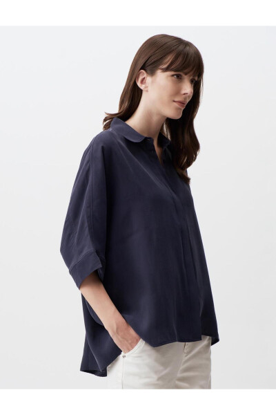 Navy Blue Oversized Truvkar Shirt with Slit Sleeves - 27