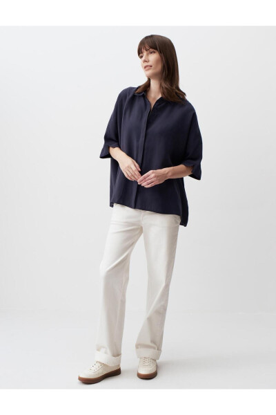 Navy Blue Oversized Truvkar Shirt with Slit Sleeves - 28