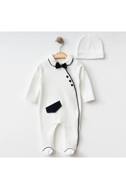 Navy blue piped 100% Cotton Hat Overall Set - 3