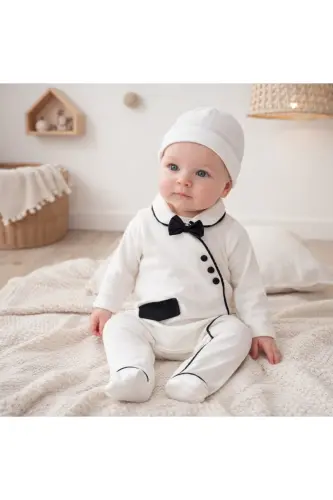Navy blue piped 100% Cotton Hat Overall Set - 4