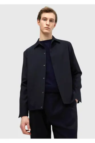 Navy Blue Plain Casual Fit %100 Wool Suit - 1