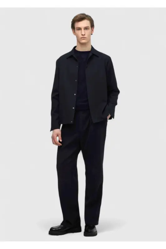 Navy Blue Plain Casual Fit %100 Wool Suit - 2