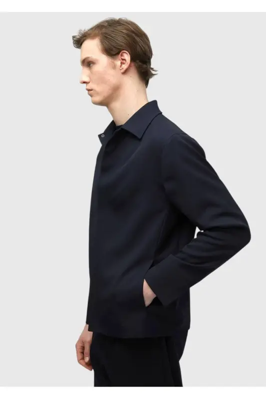 Navy Blue Plain Casual Fit %100 Wool Suit - 4