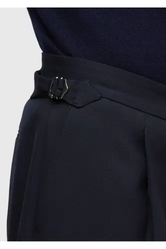 Navy Blue Plain Casual Fit %100 Wool Suit - 7