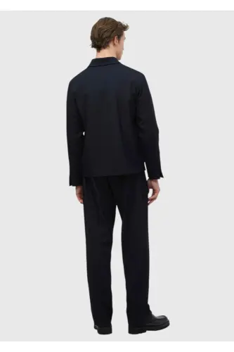 Navy Blue Plain Casual Fit %100 Wool Suit - 7